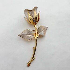 Vintage Two Tone Silver Gold Tone Rose Brooch